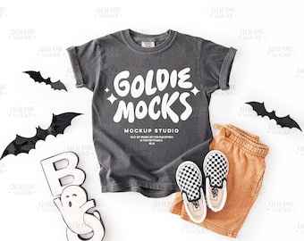 Comfort Colors C9018 Pepper Tshirt Mockup | 9018 Grey Youth T-Shirt Mock-up | Real Product Mock | Fun Trendy Halloween Fall Kids Shirt