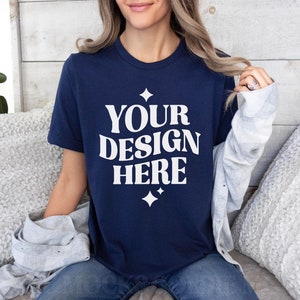 Bella Canvas 3001 Navy Tshirt Mockup | 3001 Navy T-shirt Mockup | Real Model Mock | Simple Basic Neutral Aesthetic Cozy Bella Canvas Shirt