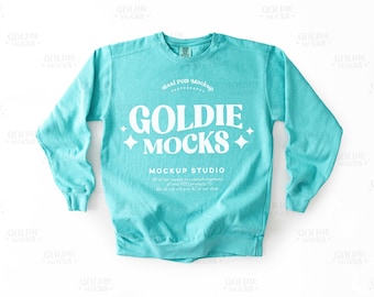 Comfort Colors C1566 Chalky Mint Sweatshirt Mockup | CC 1566 Sweater Mock | Real Product Photo | Minimal Neutral Basic Plain Flat Lay