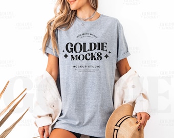 Gildan 64000 Sport Grey Tshirt Mockup | Long G640 Grey T-shirt Mockup | Real Model Mock | Simple Styled Trendy Spring Summer Boho Aesthetic
