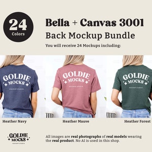 Bella Canvas 3001 Tshirt Back Mockup Bundle | BC 3001 Shirt Back View Mock-up Bundle | Real Model Mock | Minimal Back of T-Shirt Mockups image 4