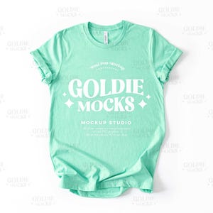 Bella Canvas 3001 Heather Mint skjorta flat lay mockup | 3001 Grön t-shirt mockup | Verklig produktmockup | Enkel Neutral Minimalistisk Basic Enfärgad