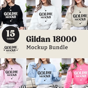 Gildan 18000 Sweatshirt Mockup Bundle | G180 Crewneck Mock-up Bundle | Real Model Mockup | Neutral Casual Simple Spring Gildan 18000 Mocks