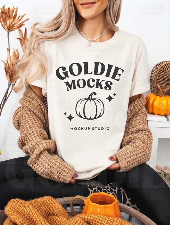 Gildan 5000 Natural Tshirt Mockup | G500 Natural T-shirt Fall Mockup | Real Model Mock | Casual Cozy  Fall Trendy Halloween Aesthetic Tshirt