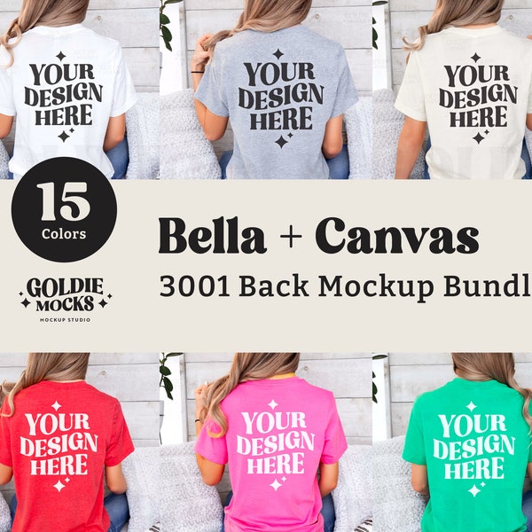Bella Canvas 3001 Tshirt Back Mockup Bundle | 3001 Shirt Back Mock-up Bundle | Real Model | Bella Canvas Back View | Back of Shirt Mockup