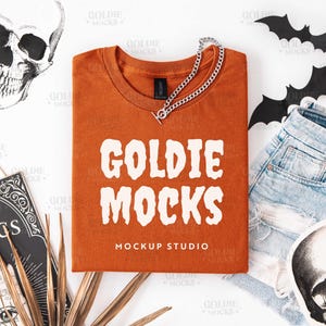 Gildan 5000 Texas Orange Tshirt Mockup | G500 Orange T-shirt Folded Flatlay Mockup | Real Product Mock | Trendy Fall Halloween Aesthetic Tee
