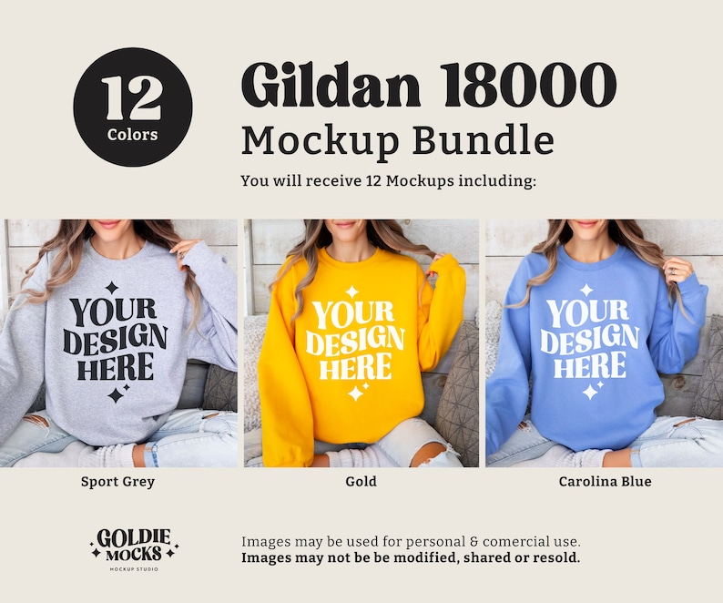 Gildan 18000 tröja mockup-paket | G180 rund hals mockup-paket | Modellmockup | Neutral Casual Enkel Höst Vinter Gildan 18000 mockups bild 5