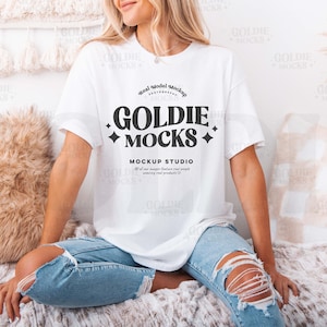 Gildan 5000 White Tshirt Mockup | G500 White T-shirt Mockup | Real Model Mock | Gildan Simple Tee | Minimal Neutral Boho Aesthetic Shirt