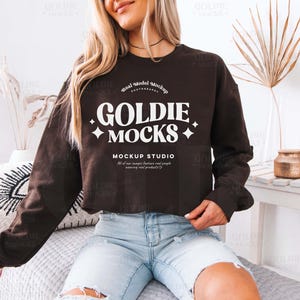 Gildan 18000 Dark Chocolate Sweatshirt Mockup | G180 Brown Crewneck Sweatshirt Mock-up | Real Model Mock | Trendy Casual Neutral Aesthetic