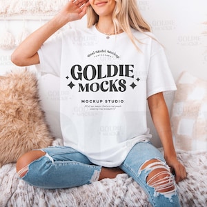 Gildan 5000 White Tshirt Mockup | G500 White T-shirt Mockup | Real Model Mock | Gildan Simple Tee | Minimal Neutral Boho Aesthetic Shirt