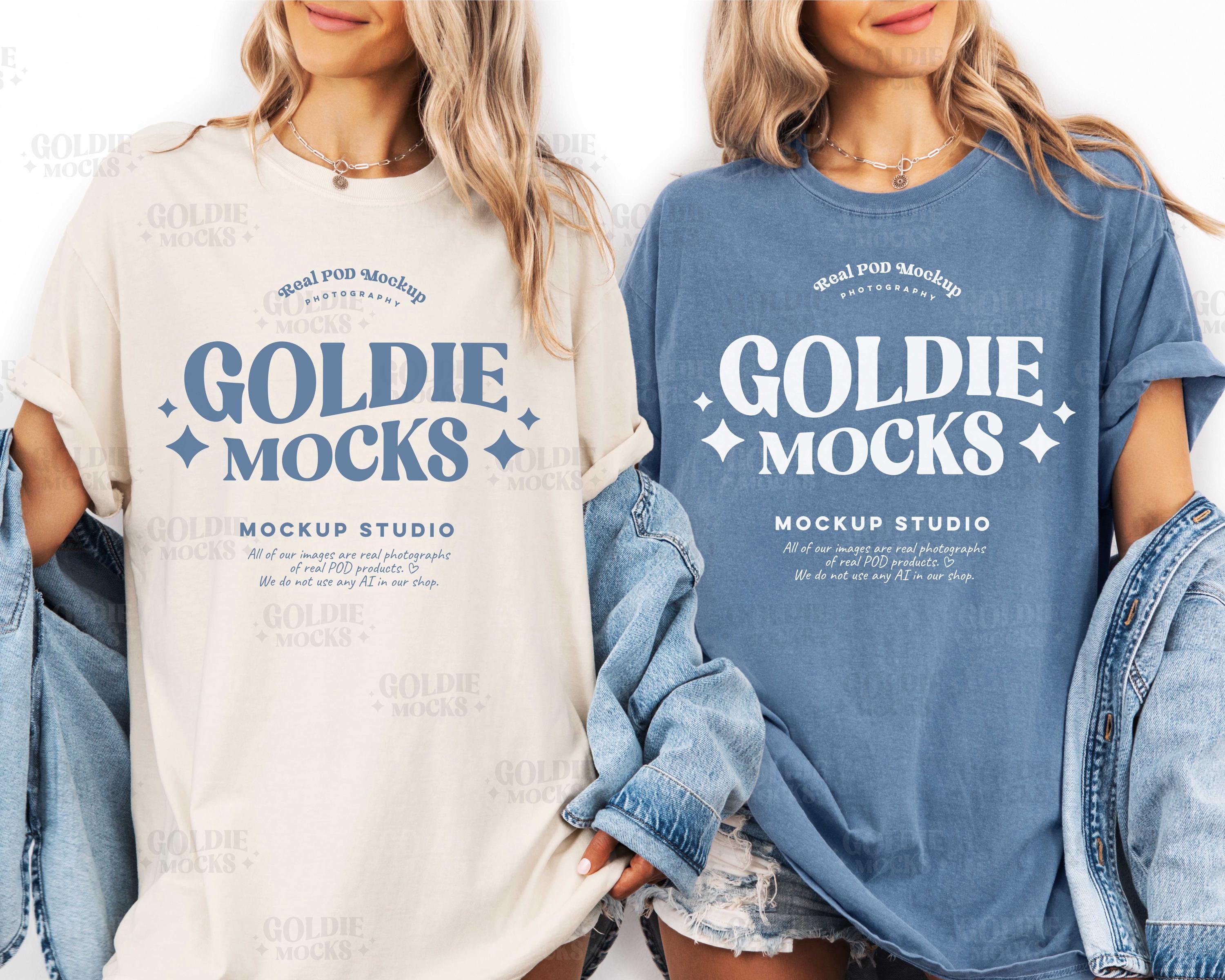 Comfort Colors C1717 Ivory & Blue Jean Group Shirt Mockup | 1717 Ivory Blue T-shirt Mock-up | Real Model | Trendy Bachelorette Double Mock