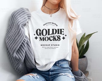 Gildan 5000 White Tshirt Mockup | G500 White T-shirt Mock-up | Real Model Mock | Cozy Simple Tucked Trendy Styled Casual Aesthetic