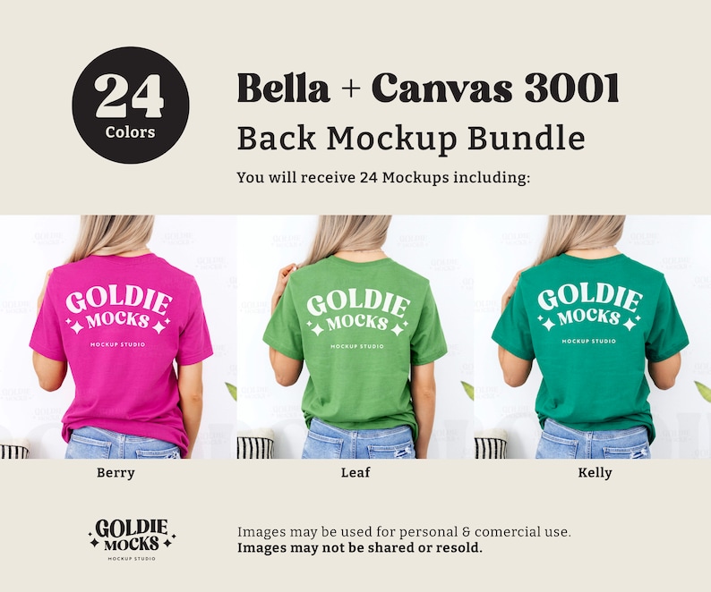 Bella Canvas 3001 Tshirt Back Mockup Bundle | BC 3001 Shirt Back View Mock-up Bundle | Real Model Mock | Minimal Back of T-Shirt Mockups image 6
