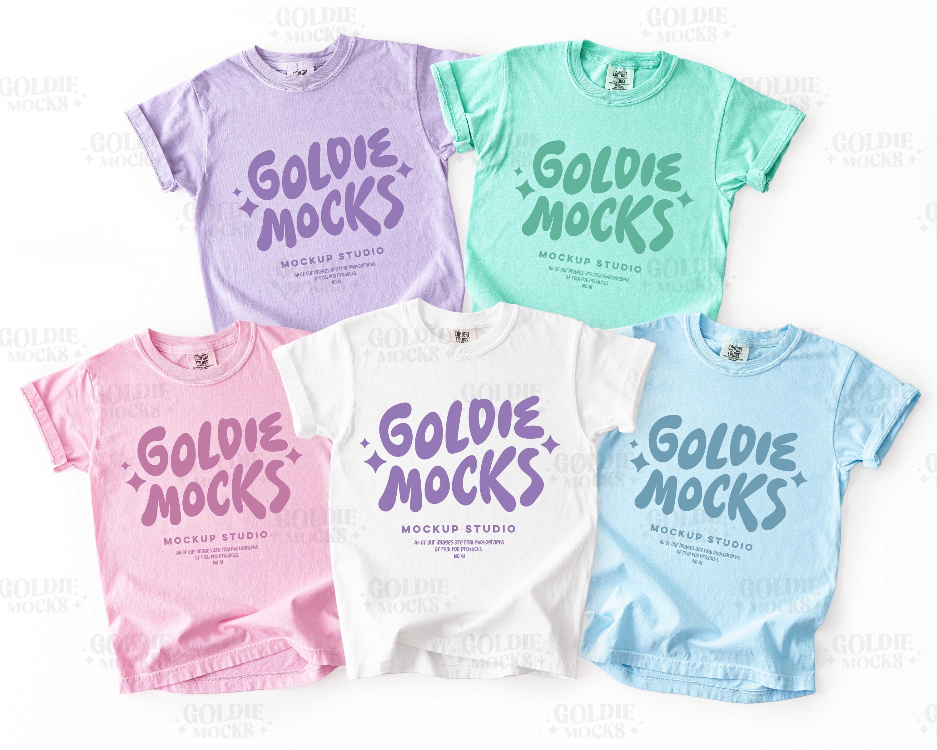 Comfort Colors C9018 Tshirt Group Mockup | 9018 Orchid Blossom Island Reef Chambray Youth T-Shirt Mockup | Trendy Pastel Multiple Kids Mock