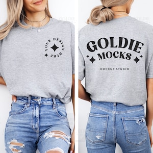 Gildan 64000 Sport Grey Tshirt Front & Back Mockup | G640 Sport Grey T-shirt Front Back Mock-up | Real Model Mock | Split View Minimal Shirt