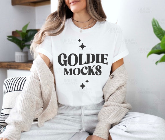 Bella Canvas 3001 White Tshirt Mockup | BC 3001 White Shirt Mock-up | Real Model Mock | Neutral Aesthetic Cozy Sweatpants Bella Canvas Shirt