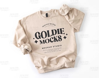 Gildan SF000 Sand Sweatshirt Mockup | SF000 Sand Beige Crewneck Flat Lay Mock-up | Real Flatlay Mock | Simple Minimal Basic Plain Background