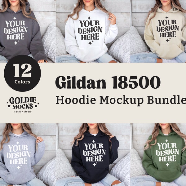 Gildan 18500 Hoodie Mockup Bundle | G185 Hooded Sweatshirt Mock-up Bundle | Real Model Mockup | Neutral Casual Simple Gildan 18500 Mocks