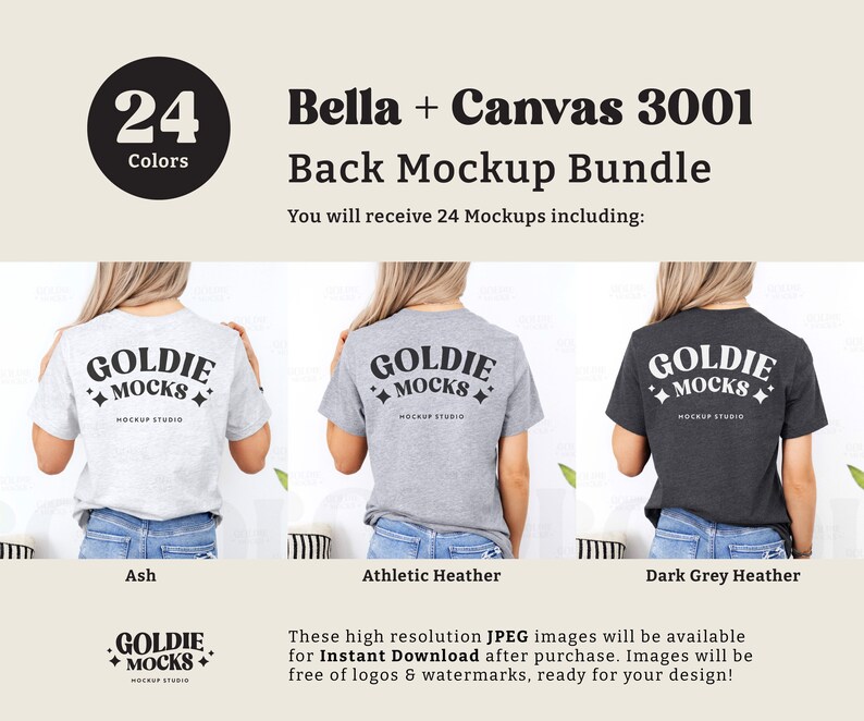 Bella Canvas 3001 Tshirt Back Mockup Bundle | BC 3001 Shirt Back View Mock-up Bundle | Real Model Mock | Minimal Back of T-Shirt Mockups image 3
