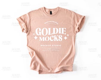 Gildan 5000 Dusty Rose Shirt Flat Lay Mockup | G500 Peach Tshirt Mock-up | Real Product Mock | Basic Simple Minimal Plain Background Flatlay