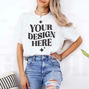Gildan 64000 White Tshirt Mockup | G640 White T-shirt Mock-up | Real Model Mock | Gildan 640 Simple Casual Minimal Trendy Aesthetic Shirt