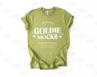 Bella Canvas 3001 Heather Green Shirt Flat Lay Mockup | 3001 Green Tshirt Mock-up | Real Product Mock | Simple Neutral Minimal Basic Plain