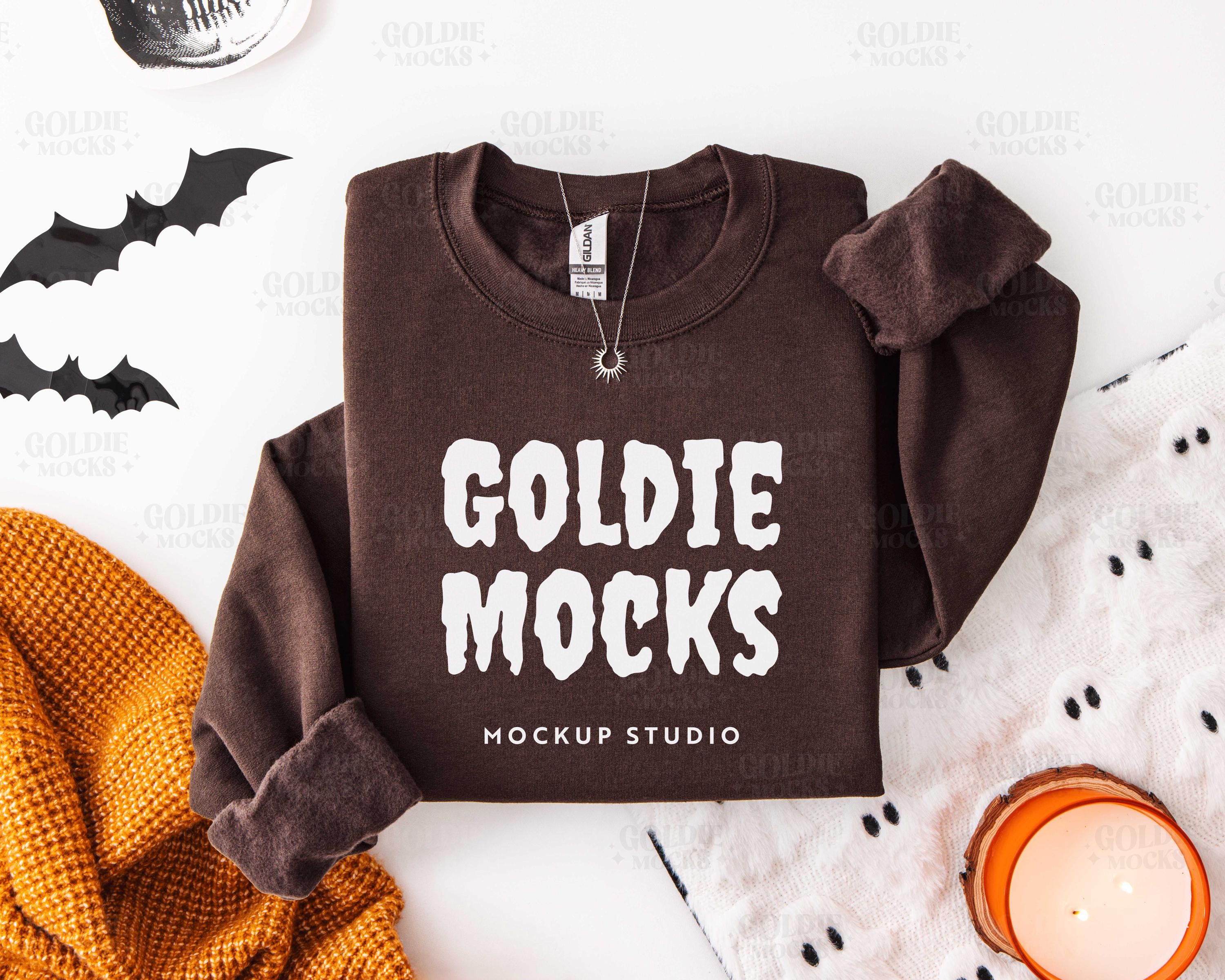 Gildan 18000 Dark Chocolate Sweatshirt Flat Lay Mockup | Halloween