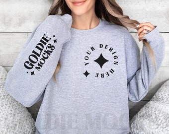 Gildan 18000 Sport Grey Sweatshirt Sleeve Mockup | G180 Grey Crewneck Sleeve Mockup | Model | Gildan Sport Grey Sleeve | Simple Sleeve Mock