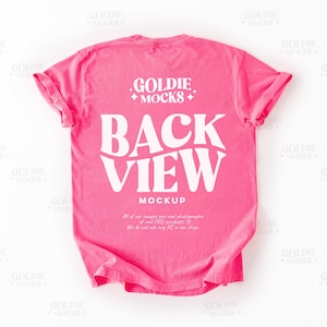 Comfort Colors C1717 Neon Pink Shirt Flat Lay Back Mockup | 1717 Pink Tshirt Back Mock-up | Real Product Mock | Minimal Basic Back View