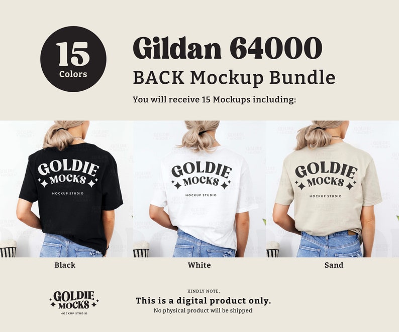 Gildan 64000 Tshirt Back Mockup Bundle | Back G640 T-Shirt Mock-up Bundle | Real Model Mock | Back View Neutral Simple Gildan 640 Tee Shirt image 2