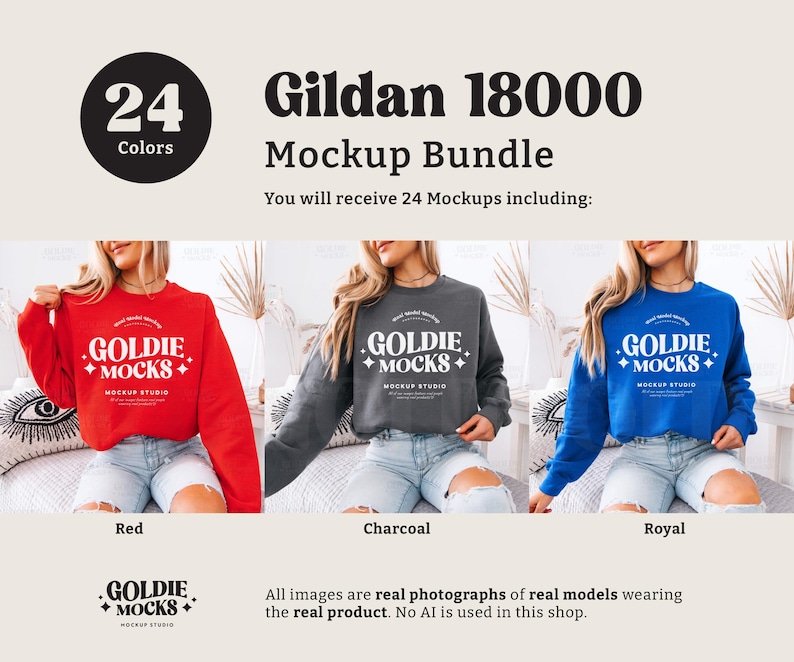 Gildan 18000 Sweatshirt Mockup Bundle | G180 Crewneck Sweatshirt Mock-up Bundle | Real Model Mock | Trendy Casual Neutral Boho Aesthetic image 9