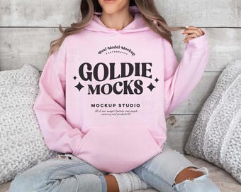Gildan 18500 Link Pink Hoodie Mockup | G185 Pink Hooded Sweatshirt Mockup | Model | Gildan Pink Hoodie | Simple Lifestyle Pink Hoodie Mockup