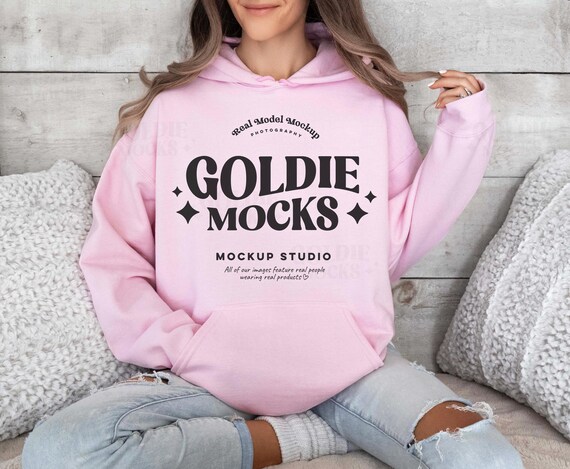 Gildan 18500 Link Pink Hoodie Mockup | G185 Pink Hooded Sweatshirt Mockup | Model | Gildan Pink Hoodie | Simple Lifestyle Pink Hoodie Mockup