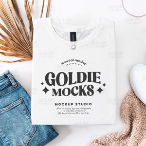 Gildan 64000 White Shirt Flat Lay Mockup | G640 White Folded Tshirt Mock-up | Real Product Mock | Simple Neutral Boho Flatlay Aesthetic Tee