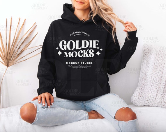 Gildan 18500 Black Hoodie Mockup | G185 Black Hooded Sweatshirt Mock-up | Real Model Mock | Neutral Simple Minimal Trendy Boho Aesthetic