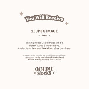 Peut inclure: Image num&eacute;rique beige avec le texte &laquo;&nbsp;You Will Receive&nbsp;&raquo; et &laquo;&nbsp;1x JPEG IMAGE&nbsp;&raquo;. L'image indique &eacute;galement qu'elle est exempte de logos et de filigranes et disponible en t&eacute;l&eacute;chargement instantan&eacute;. Le logo Goldie Mocks est en bas.