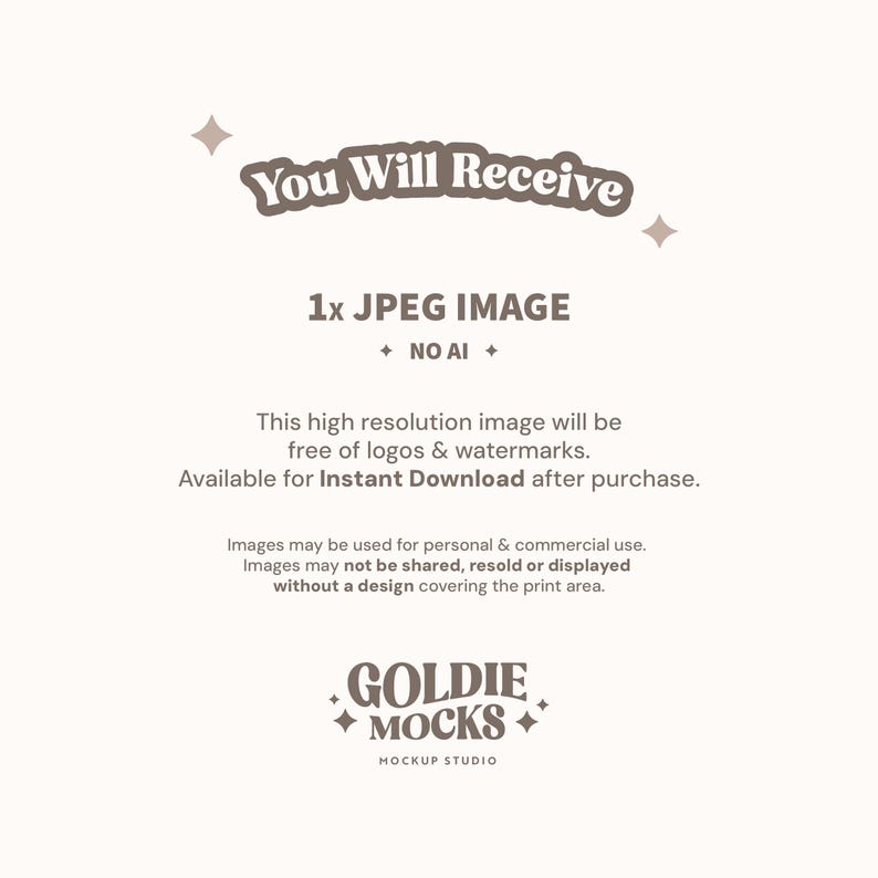 Peut inclure: Image num&eacute;rique beige avec le texte &laquo;&nbsp;You Will Receive&nbsp;&raquo; et &laquo;&nbsp;1x JPEG IMAGE&nbsp;&raquo;. L'image indique &eacute;galement qu'elle est exempte de logos et de filigranes et disponible en t&eacute;l&eacute;chargement instantan&eacute;. Le logo Goldie Mocks est en bas.
