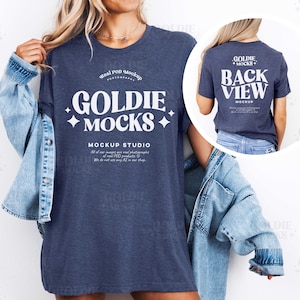Bella Canvas 3001 Ljungblå t-shirt fram- och bakmodell | BC3001 Ljungblå skjorta fram- och bakvy Delad modell | Dubbel riktig modellmock