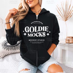 Gildan 18600 Black Full-Zip Hoodie Mockup | G186 Black Zip Up Hooded Sweatshirt Mock-up | Real Model Mock | Neutral Simple Casual Trendy