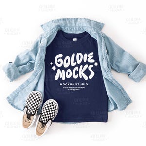 Rabbit Skins 3321 Navy Tshirt Mockup | 3321 Navy Toddler Flatlay T-Shirt Mock-up | Real Product Mock | Trendy Jean Jacket Kids Youth Shirt