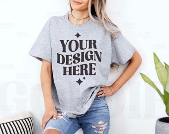 Gildan 5000 Sport Grey Tshirt Mockup | G500 Grey T-shirt Mockup | Real Model Mock | Gildan Simple Everyday Basic Spring Summer Tee Shirt