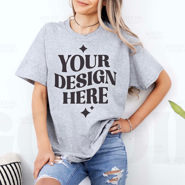 Gildan 5000 Sport Grey Tshirt Mockup | G500 Grey T-shirt Mockup | Real Model Mock | Gildan Simple Everyday Basic Spring Summer Tee Shirt