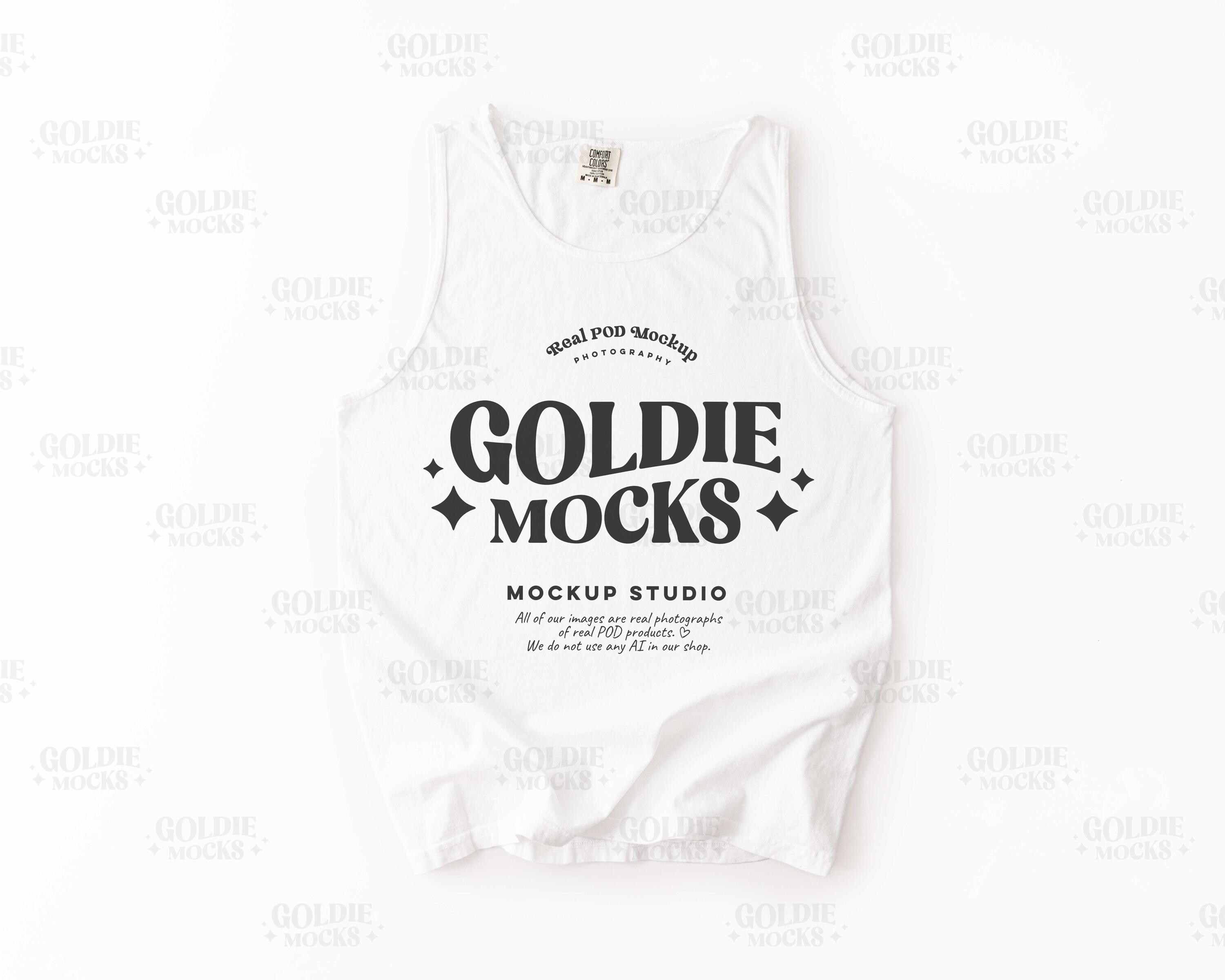Comfort Colors C9360 White Tank Top Mockup | CC 9360 White Tank Flatlay Mock-up | Real Product Mock | Simple Minimal Basic Unisex Flat Lay