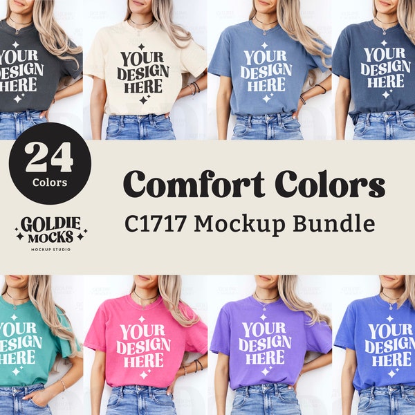 Comfort Colors C1717 Tshirt Mockup Bundle | CC 1717 T-Shirt Mock-up Bundle | Echtes Modell Mock | Neutrales einfaches minimales Frühlings-Sommer-Shirt