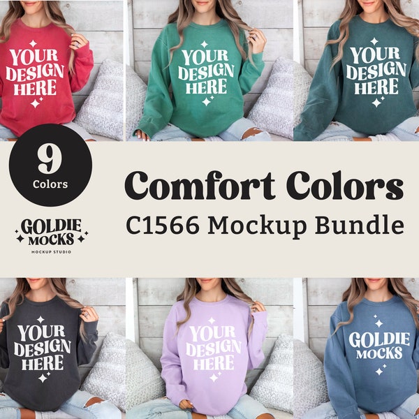 Comfort Colors C1566 Sweatshirt Mockup Bundle | C1566 Crewneck Mock-up Bundle | Real Model Mock | CC Longsleeve | Neutral Casual Simple Mock