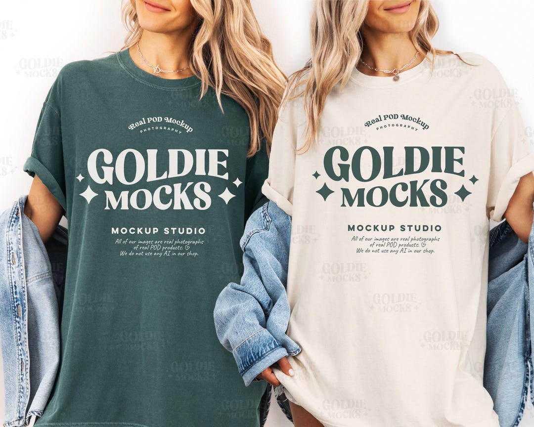 Comfort Colors C1717 Blue Spruce & Ivory Group Shirt Mockup | 1717