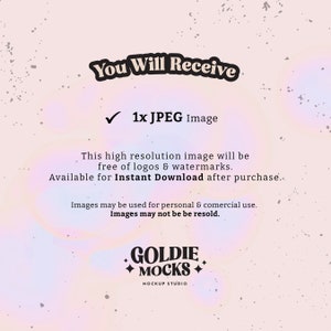 May include: A digital download mockup product listing with the text "You Will Receive 1x JPEG Image". The text is in a bold, black font with a white outline. The background is a light pink with a subtle gradient and a speckled pattern.