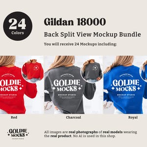 Gildan 18000 Sweatshirt Back Mockup Bundle | G180 Crewneck Back & Front Detail View Bundle | Real Model Mock | Minimal Dual Split View image 9
