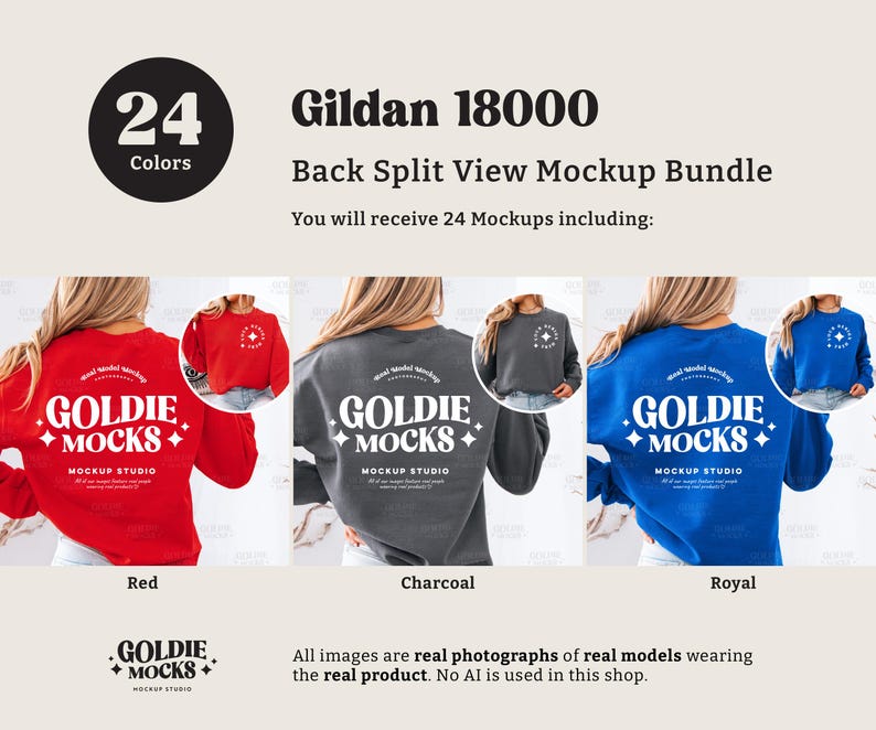 Gildan 18000 Sweatshirt Back Mockup Bundle | G180 Crewneck Back & Front Detail View Bundle | Real Model Mock | Minimal Dual Split View image 9