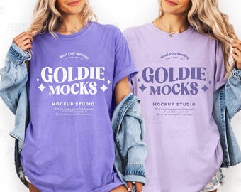 Comfort Colors C1717 Orchid & Violet Group Shirt Mockup | 1717 Orchid Purple T-shirt Mock-up | Real Model | Trendy Bachelorette Double Mock